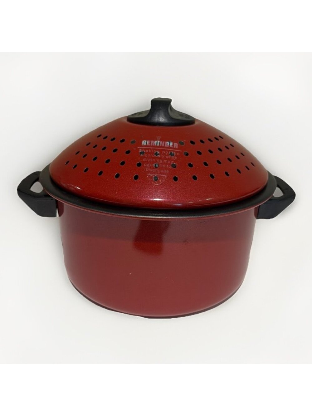 2 Quart Nonstick Metal Steamer Pot Pan W/Locking Vented Lid Strainer Red Black